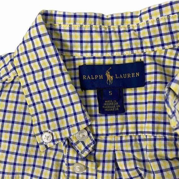 Ralph Lauren Yellow & Navy Button down shirt size 5 - Picture 3 of 4